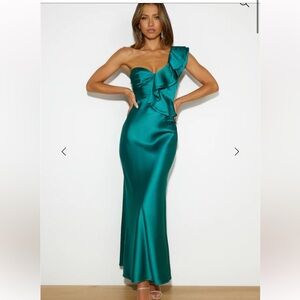 MIDNIGHT SILK MIDI DRESS GREEN